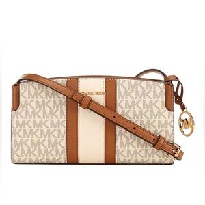 Michael Kors Beige & Brown Signature Stripe Crossbody.